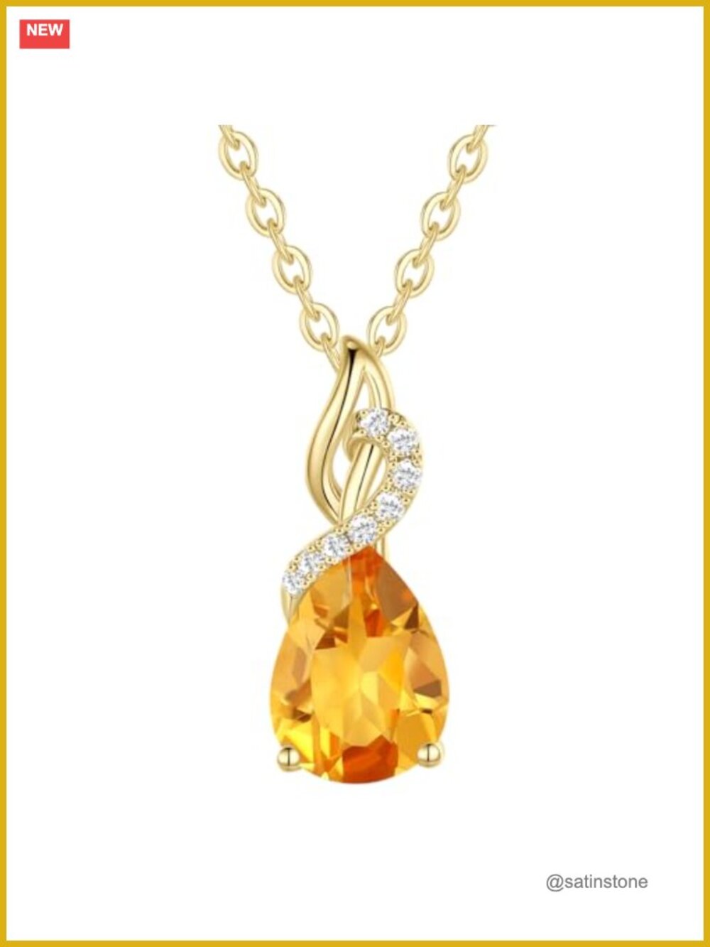 14K Solid Yellow Gold Birthstone Diamond Necklace Pendant